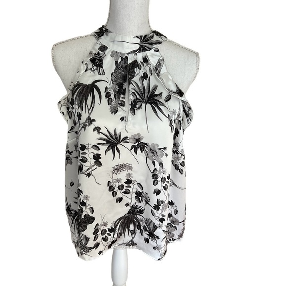 INC INTERNATIONAL CONCEPTS BLOUSE BLACK/WHITE TROPICAL FLOWY LARGE - Picture 2 of 10